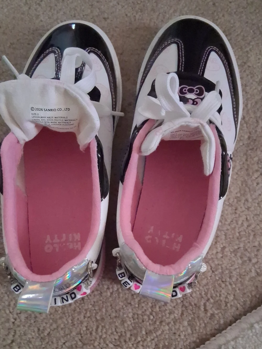 Hello Kitty Kids' Pink & Black Lace-Up Sneakers